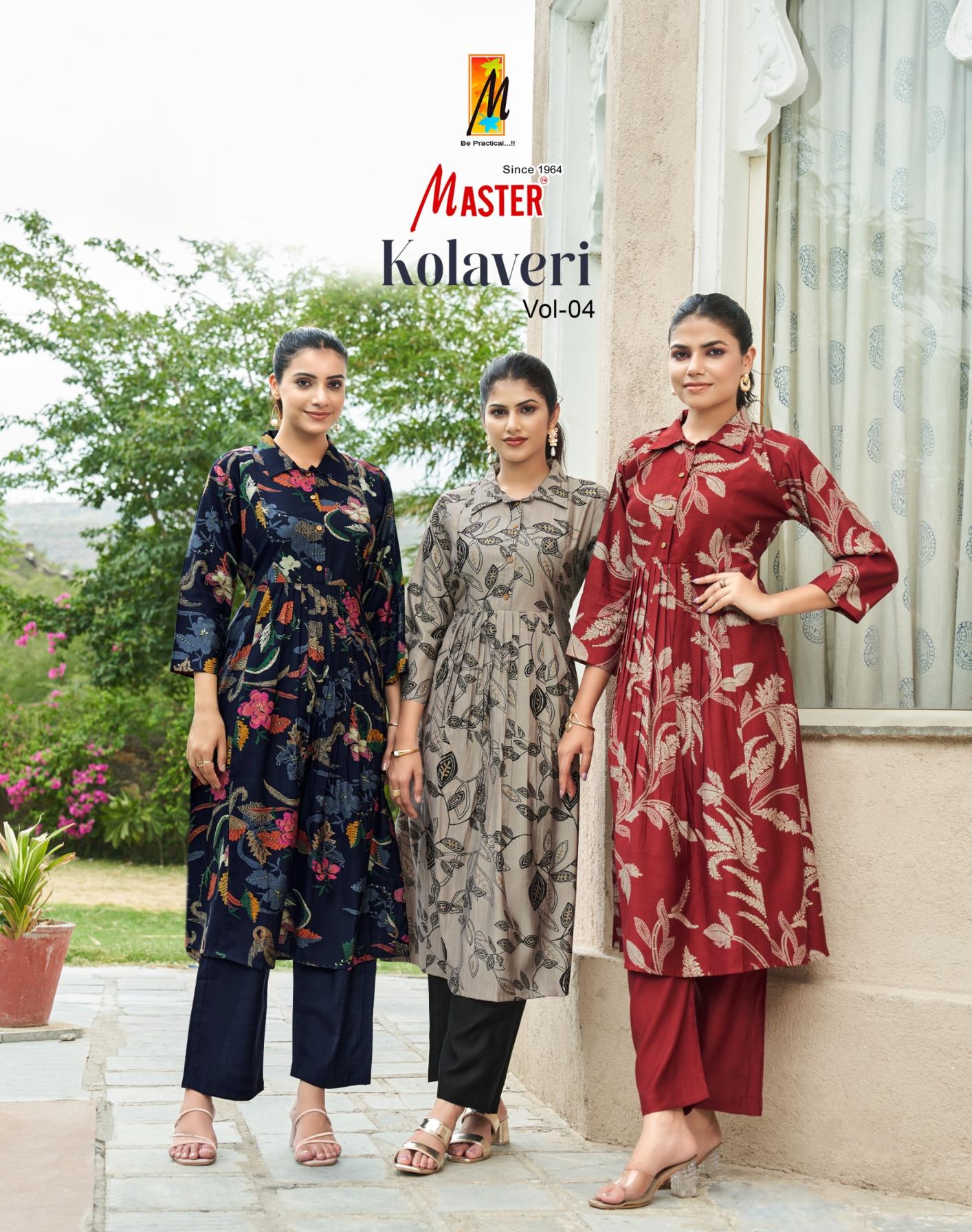 MASTER KOLAVERI VOL 4 FULLY STITCH VERTICAN PRINT FANCY KURTI WITH PAIR
