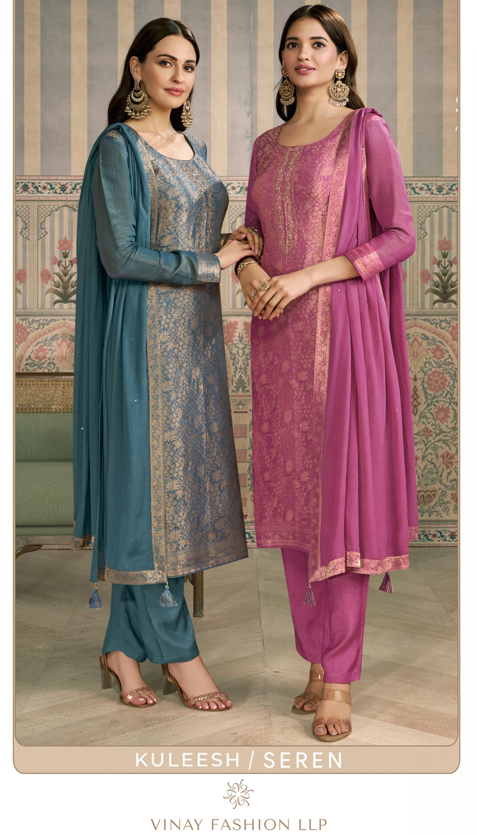 SEREN BY KULEESH VINAY VISCOSE SIMMER JACQUARD TRADITIONAL UNSTITCH SUITS 