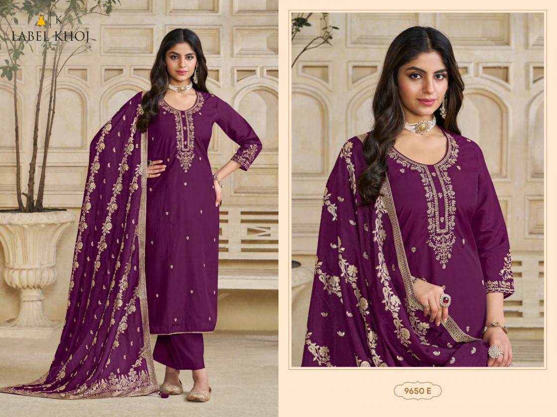 9649-9650 BY LABEL KHOJ FULL STITCH PRETTY ROMAN SILK COMBO 3PCS DRESS