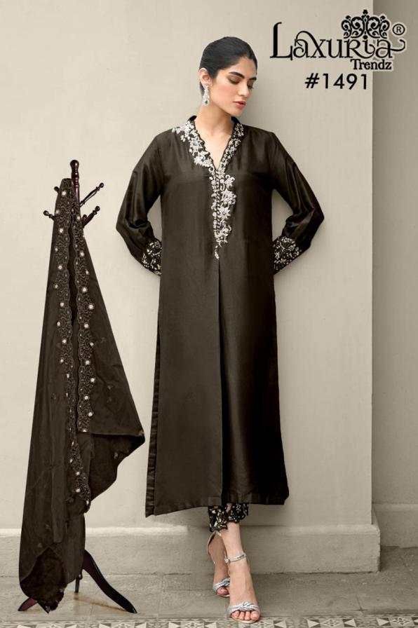 1491 BY LAXURIA TRENDZ SATIN READYMADE UNIQUE PAKISTANI 3PCS DRESS
