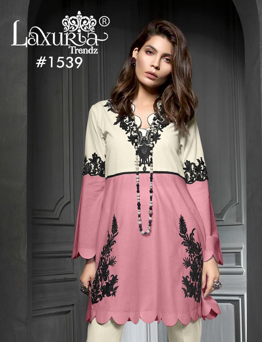 1539 BY LAXURIA TRENDZ ZAM SATIN FULLY STITCH TRENDY PAKISTANI SUIT FOR WOMENS 