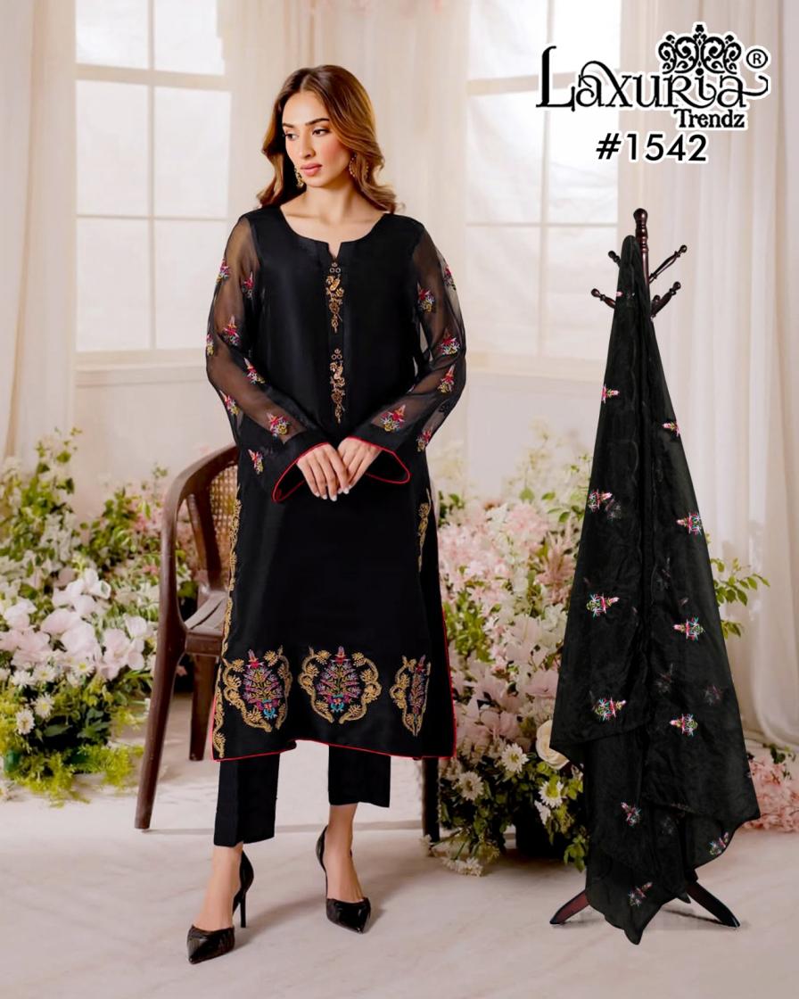 1542 BY LAXURIA TRENDZ FOX GEORGETTE READYMADE PAKISTANI 3PCS DRESS
