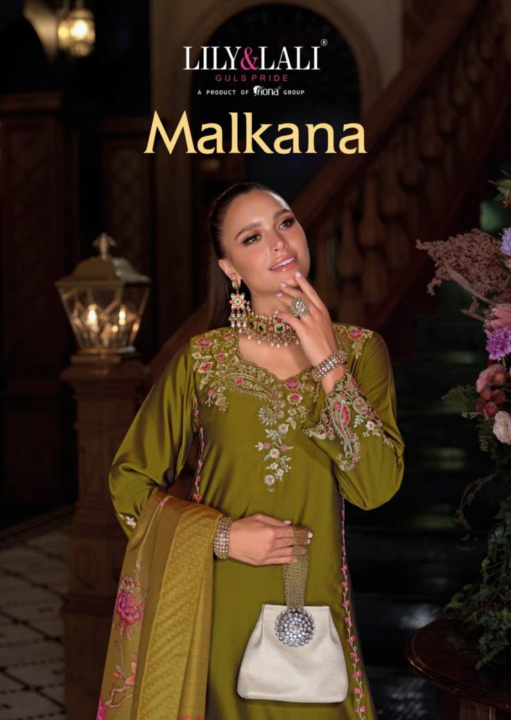 MALKANA BY LILY & LALI STYLISH VISCOSE SILK A-LINE FULL STITCH 3PCS DRESS