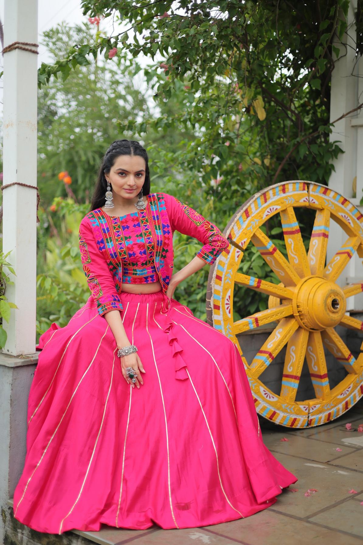 LW 7132 NAVRATRI SPECIAL ROMAN FASHIONABLE GOTA PATTI FULL STITCH LEHENGAS 