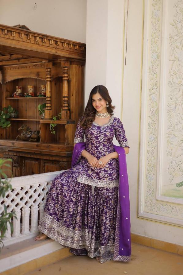 LW 9182 STYLISH VISCOSE JACQUARD GHARARA STYLE READYMADE 3PCS DRESS
