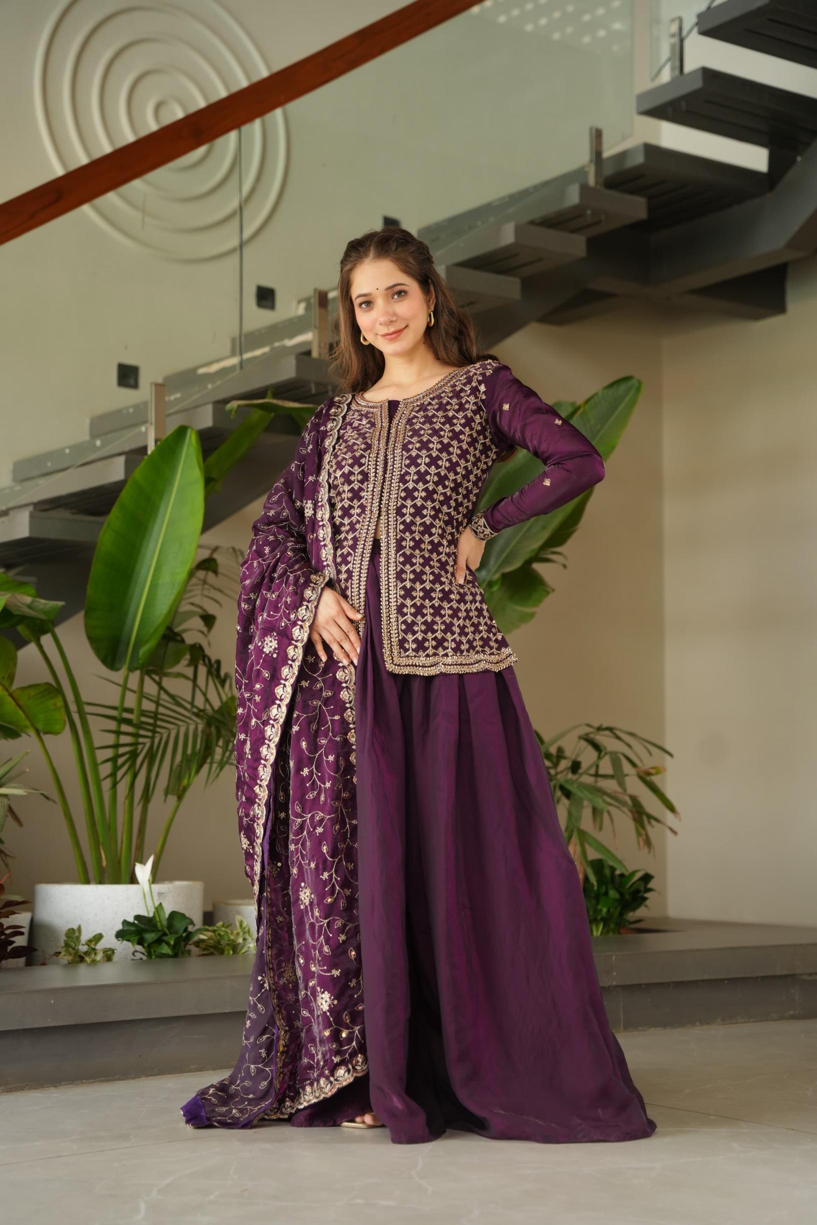 LW 9247 TRADITIONAL FANDY FULLY STITCH SHARARA STYLE 3PCS DRESS