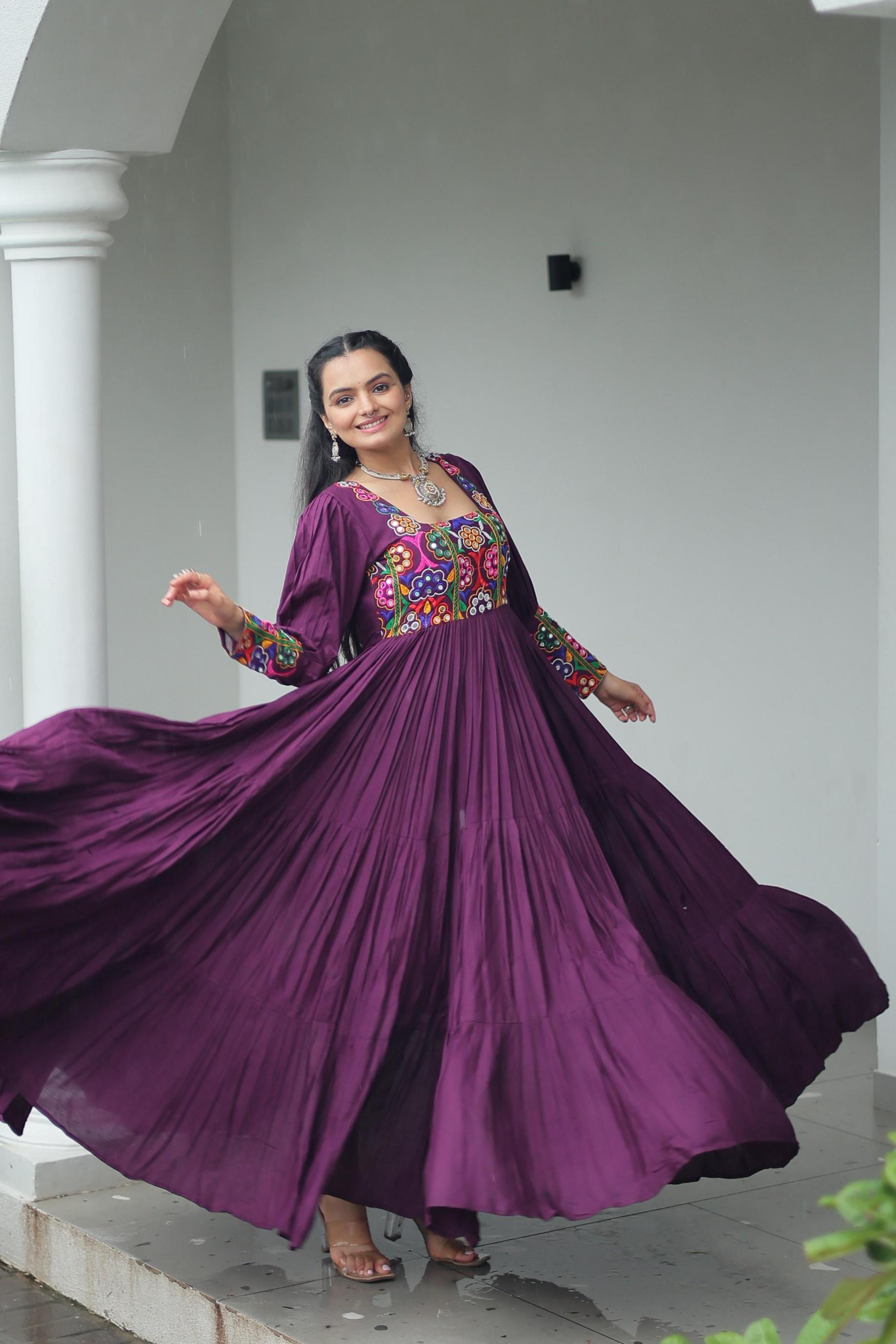  LW 9255 FULL STITCH RAYON GAMTHI WORK NAVRATRI GOWN 