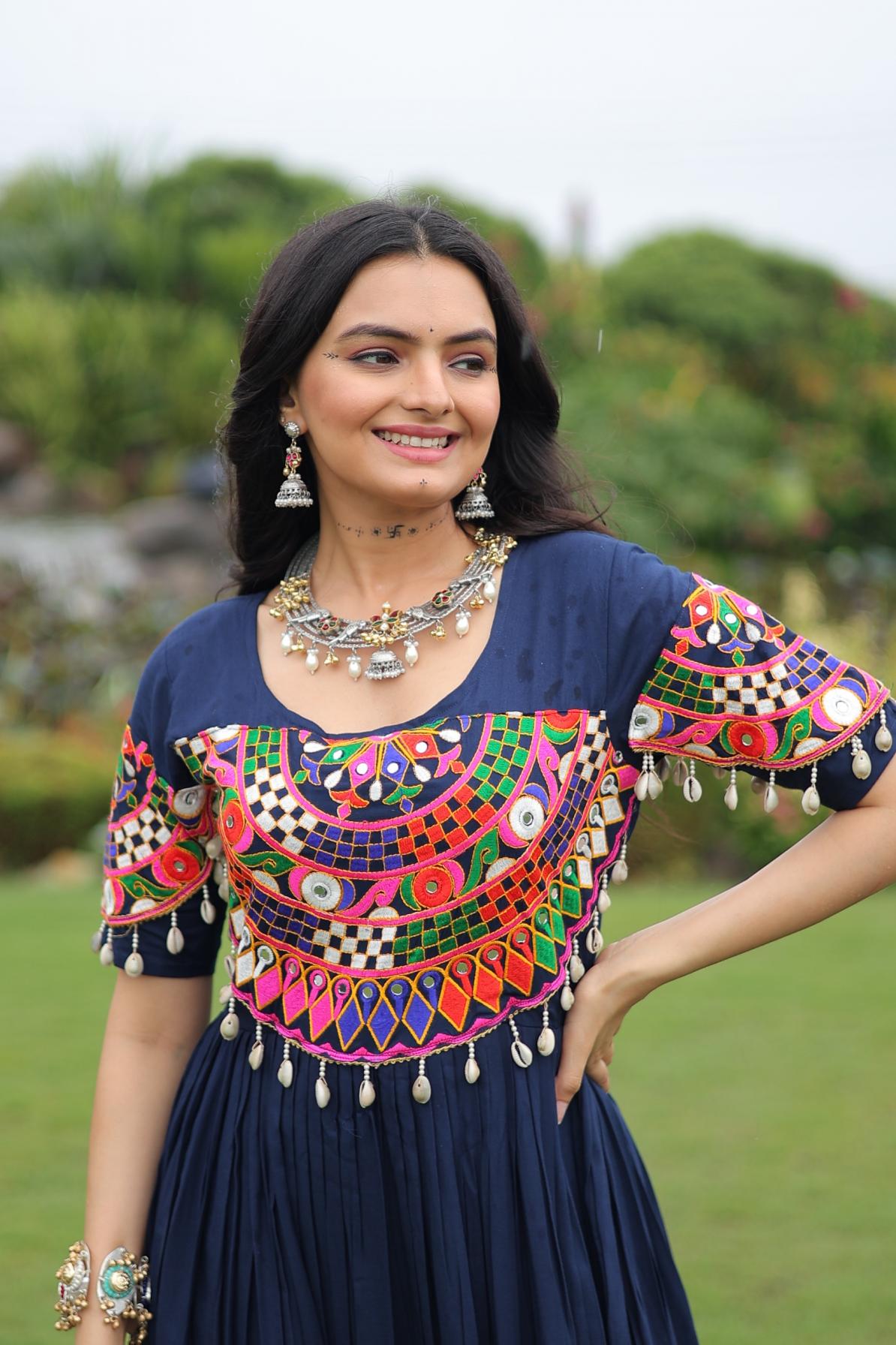 LW 9259 NAVRATRI SPECIAL RAYON GAMTHI WORK FULL STITCH GOWNS 