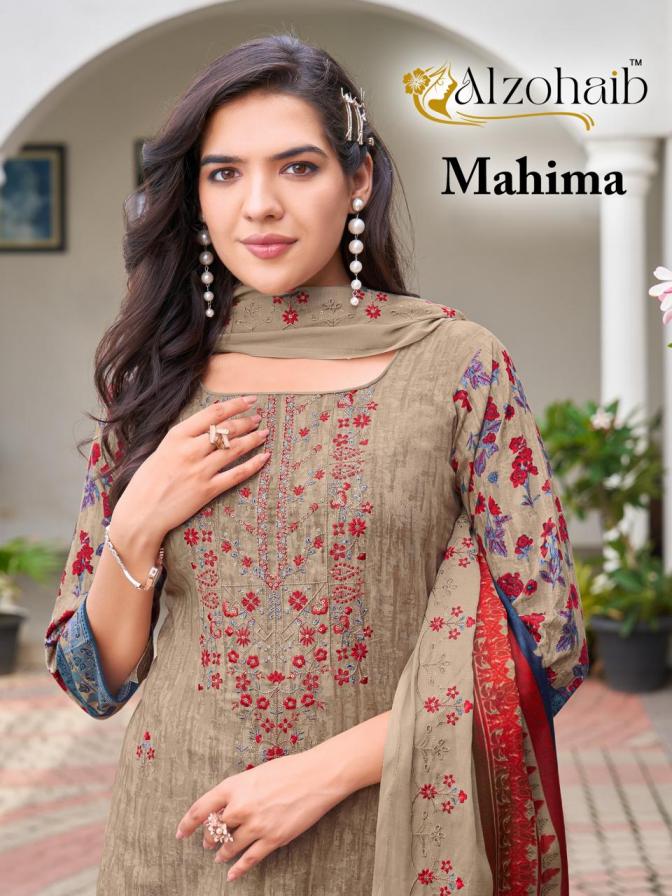 ALZOHAIB LAUNCH MAHIMA COTTON UNSTITCH MODERN PAKISTANI SUITS 