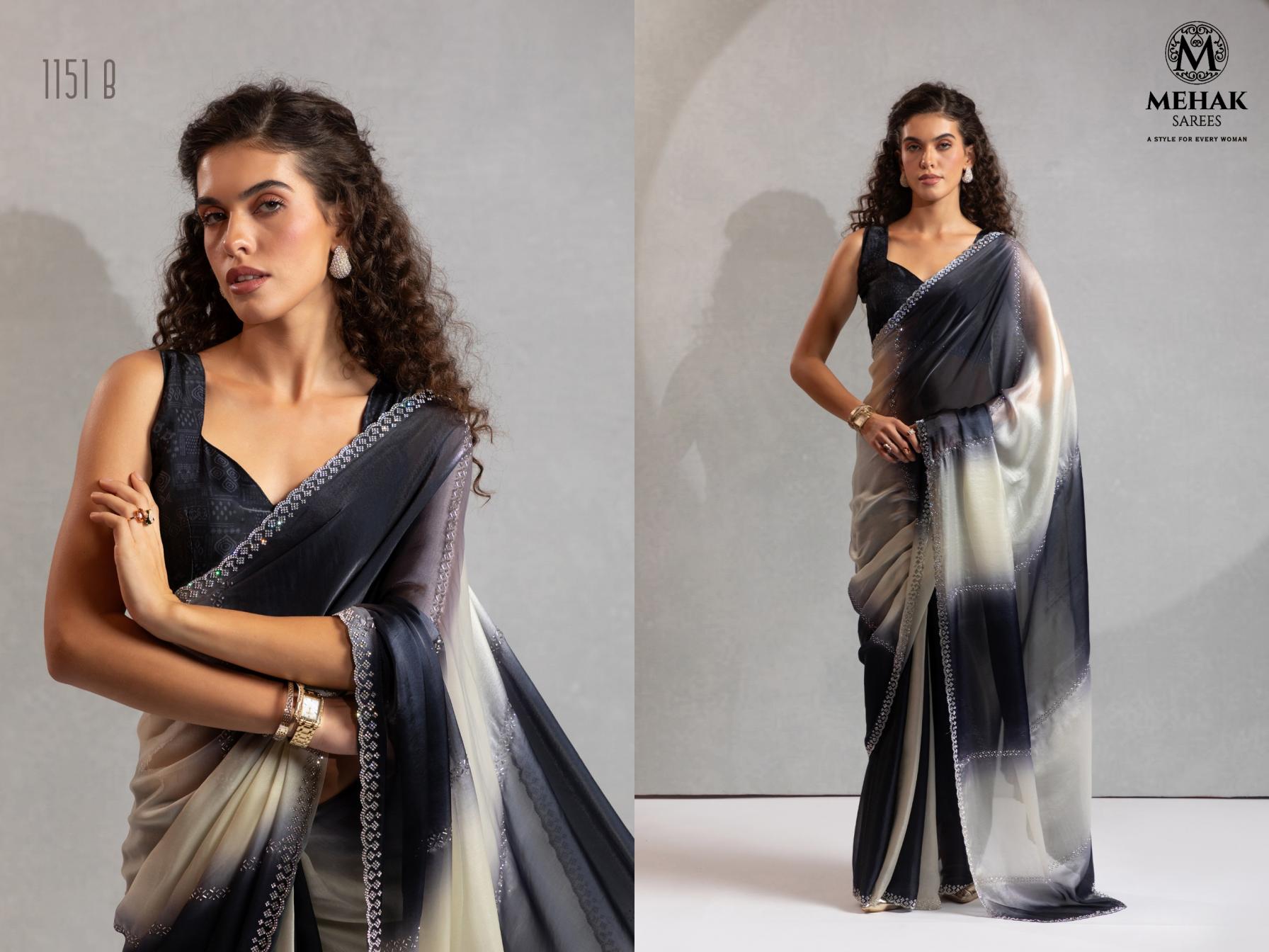 1151A-1151F BY MEHEK TWO TONE SATIN SILK TRADITIONAL SAREE EXPORTS 