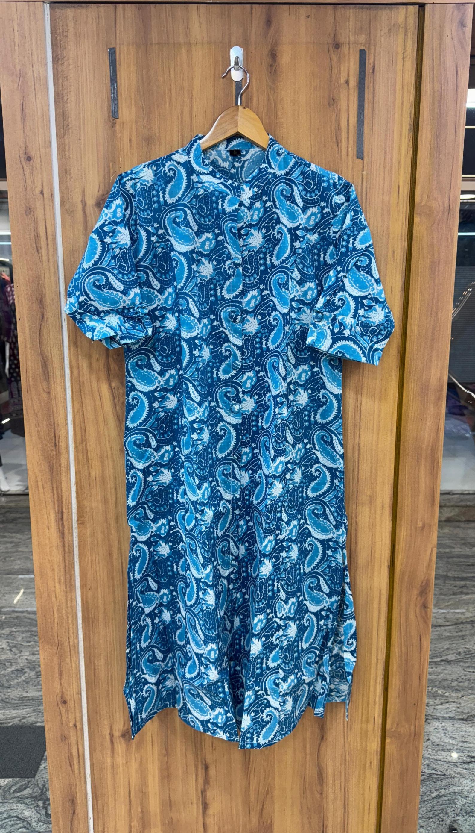 MODERN COTTON A LINE PRINCESS CUT FANCY FULL STITCH COMBO KURTI