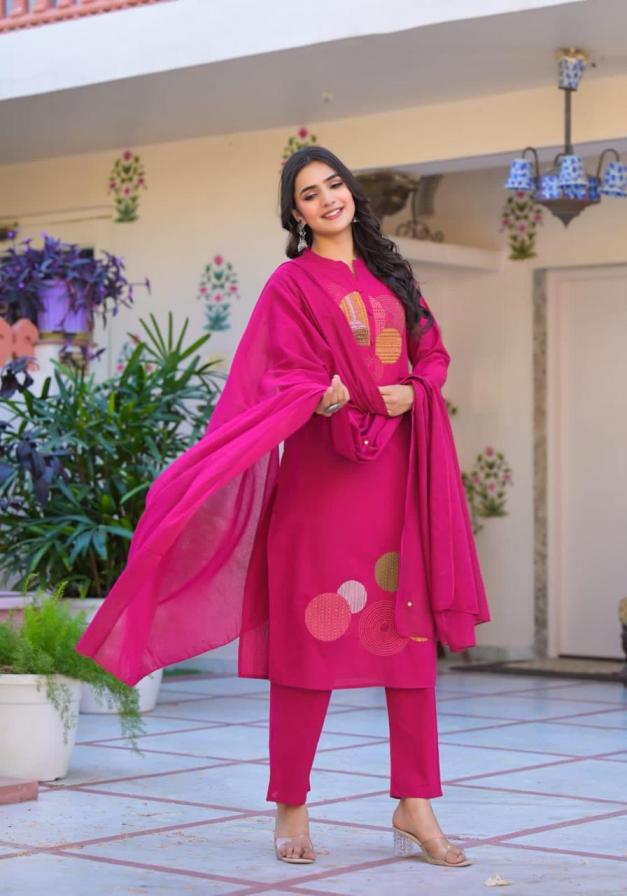 MODERN PATTERN FULLY STITCH FANCY COTTON COMBO SET 3PCS DRESS