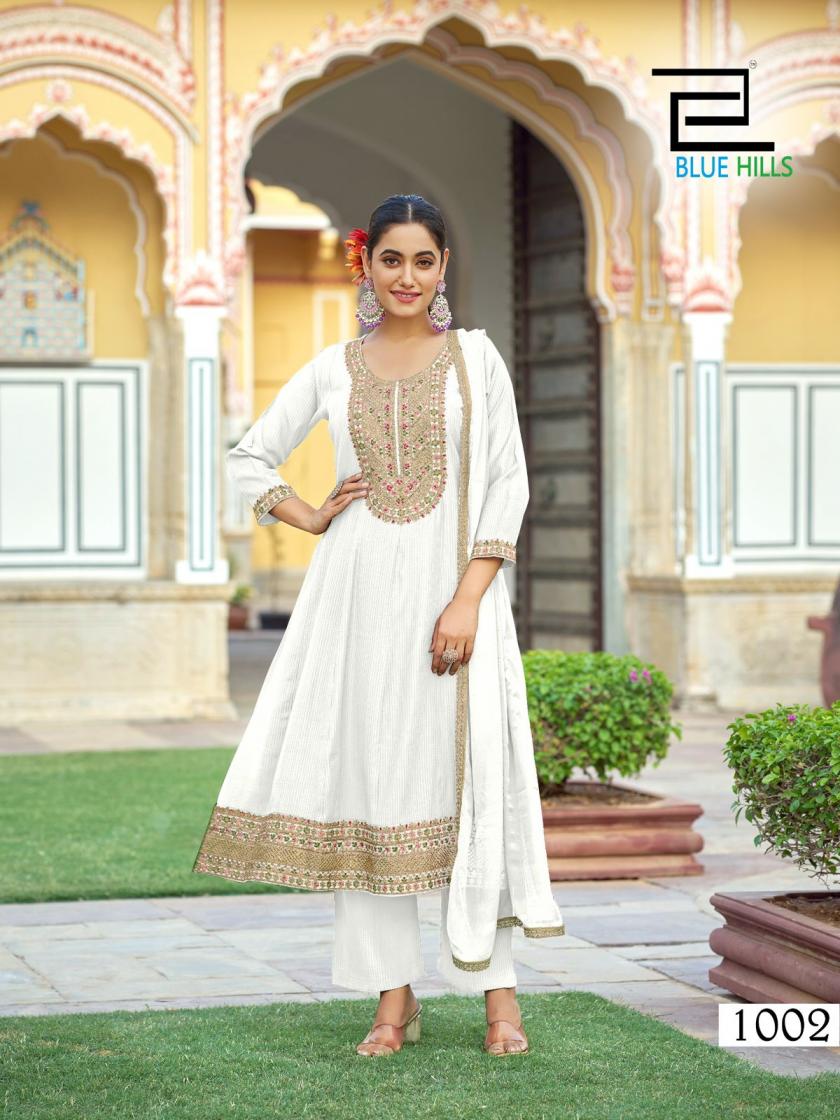 BLUE HILLS MUMTAZ READYMADE RAYON BIG SIZE ANARKALI 3PCS DRESS