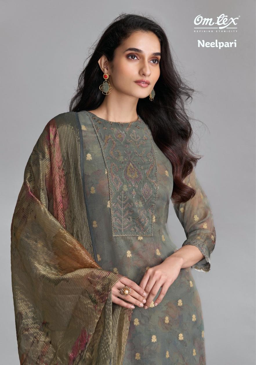 OMTEX NEELPARI UNIQUE COLOURS ORGANZA JACQUARD SUITS 