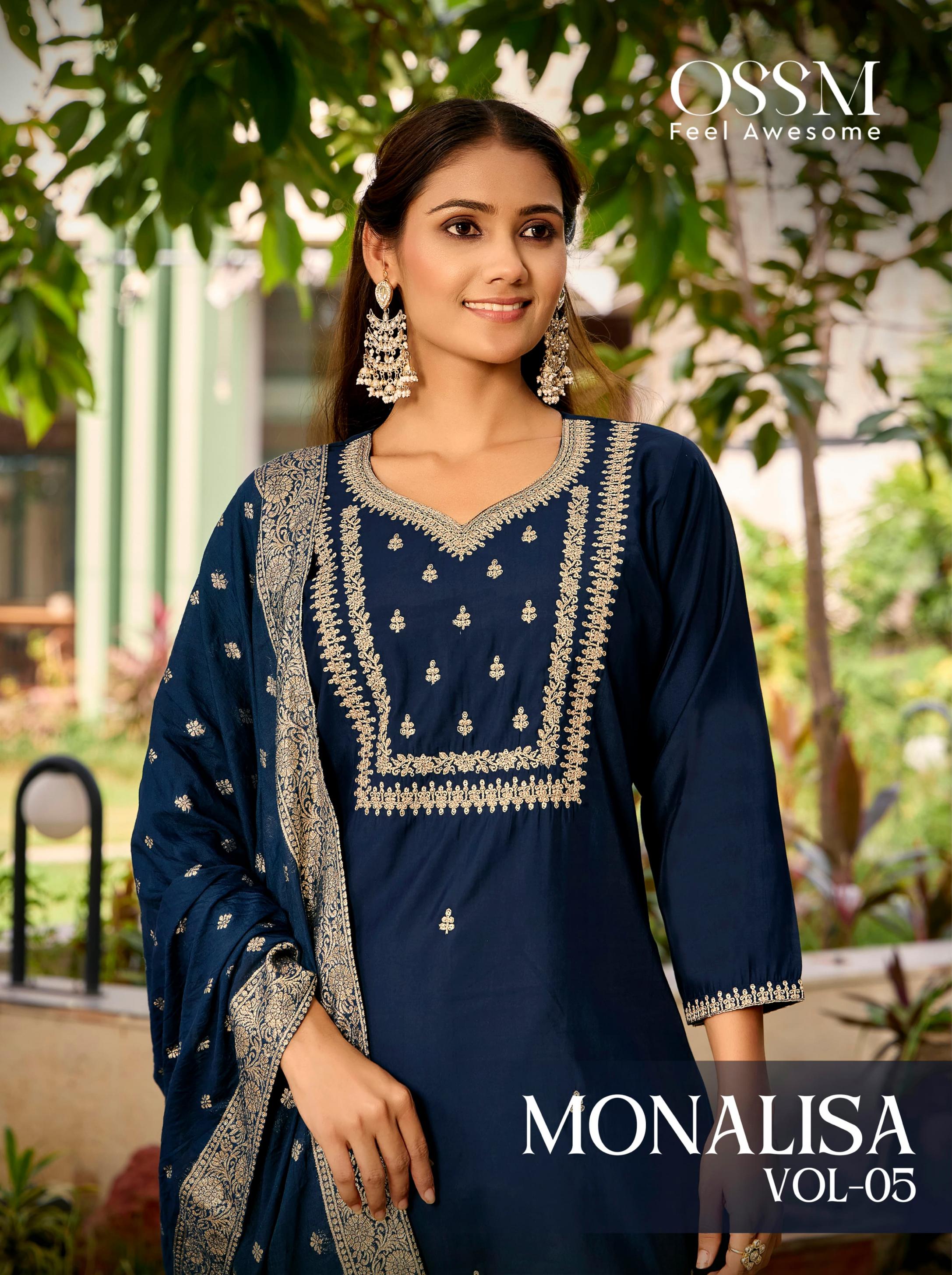 MONALISA VOL 5 BY OSSM FULL STITCH PLUS SIZE VISCOSE ROMAN SILK 3PCS DRESS