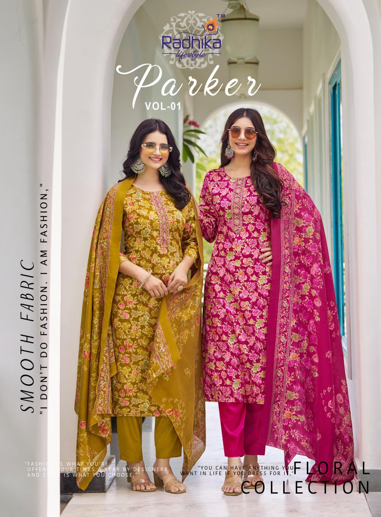 RADHIKA LIFESTYLE PARKER VOL 1 JAM SATIN READYMADE UNIQUE BIG SIZE 3PCS DRESS 