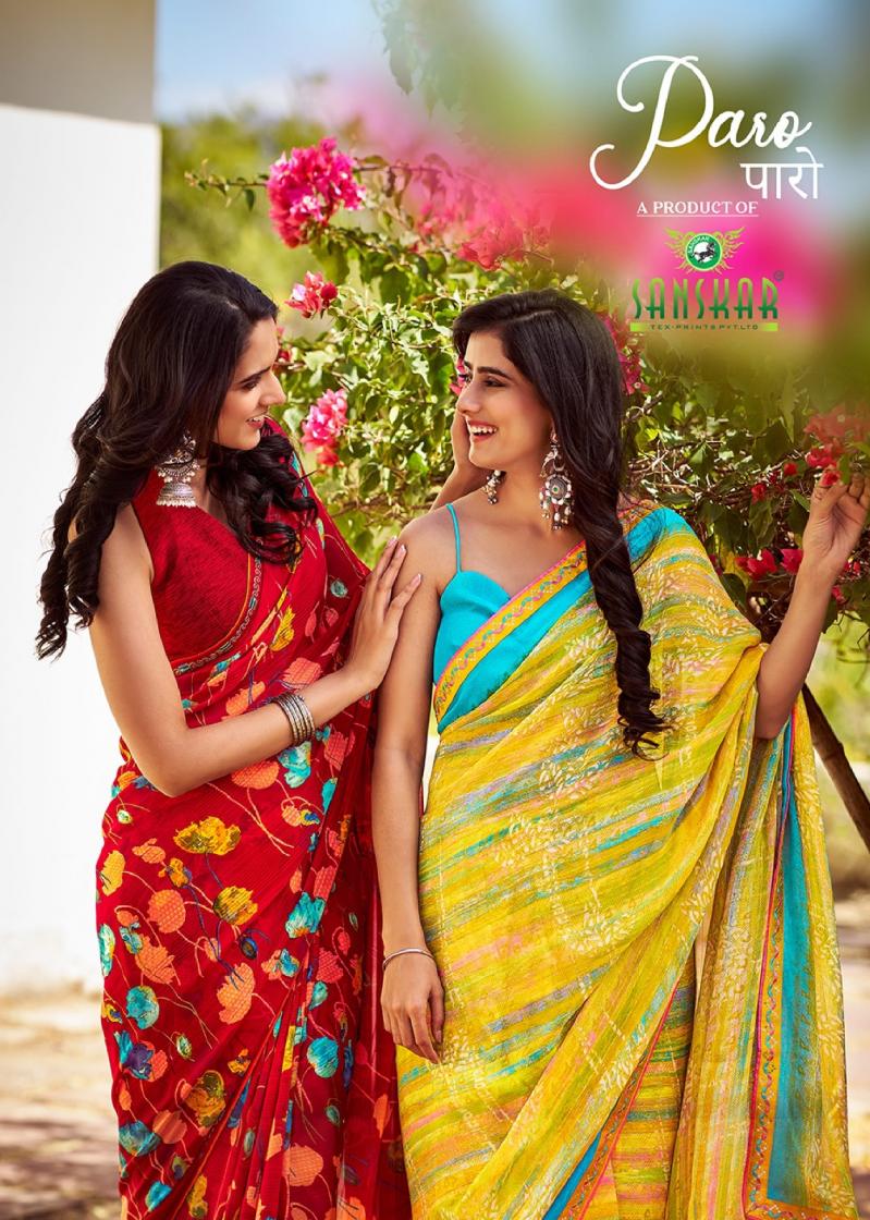 SANSKAR TEX PRINTS PARO CASUAL BEMBER GEORGETTE SAREE ONLINE