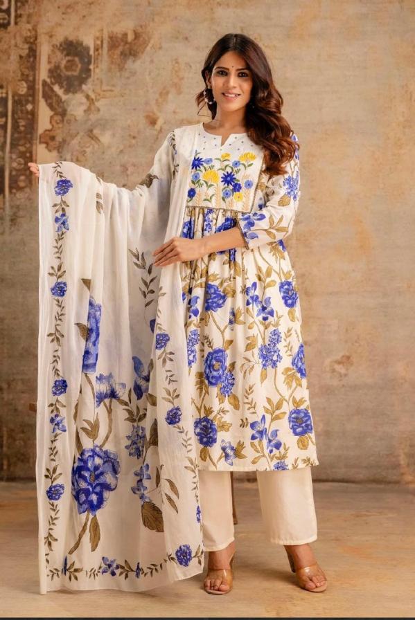 PATTERN DUPATTA SET COTTON 3PCS READYMADE COMBO ANARKALI SUIT 