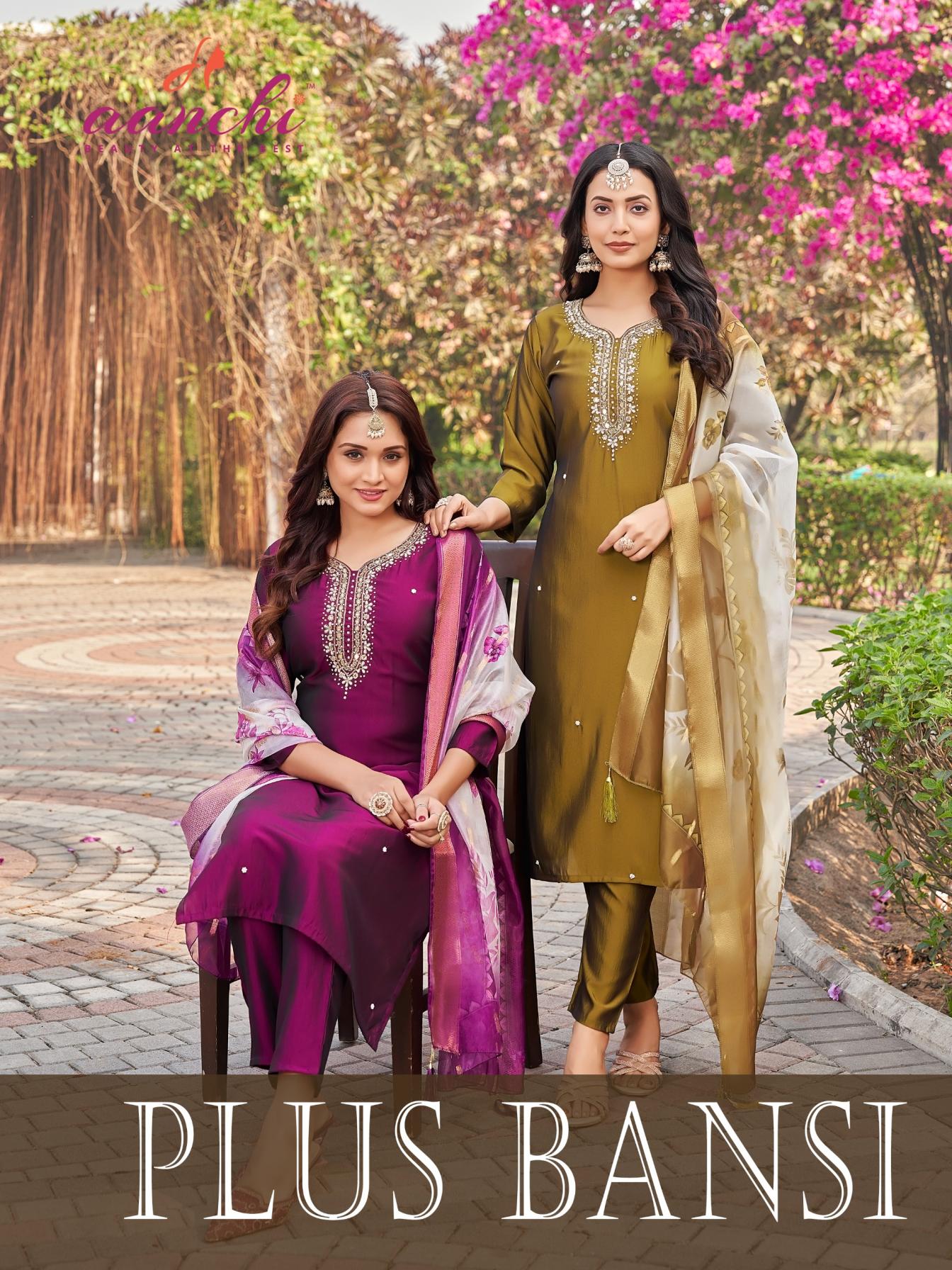 AANCHI LAUNCH PLUS BANSI RANGEELA SILK FULL STITCH COMBO PLUS SIZE SUITS 