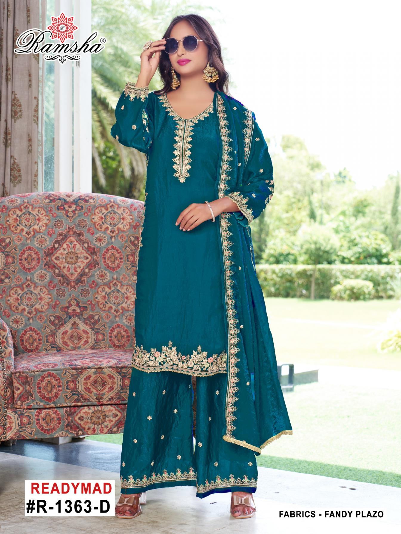 RAMSHA R 1363 NX FANDY PAKISTANI FULL STITCH DESIGNER PLAZZO SUITS  