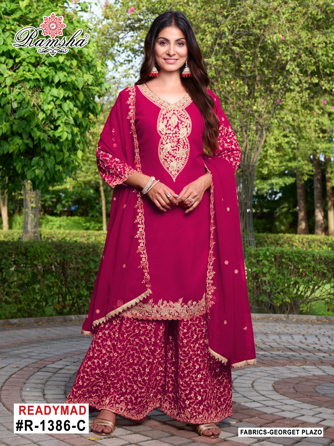 RAMSHA R 1386 NX GEORGETTE FULLY STITCH DESIGNER PAKISTANI PLAZZO DRESS