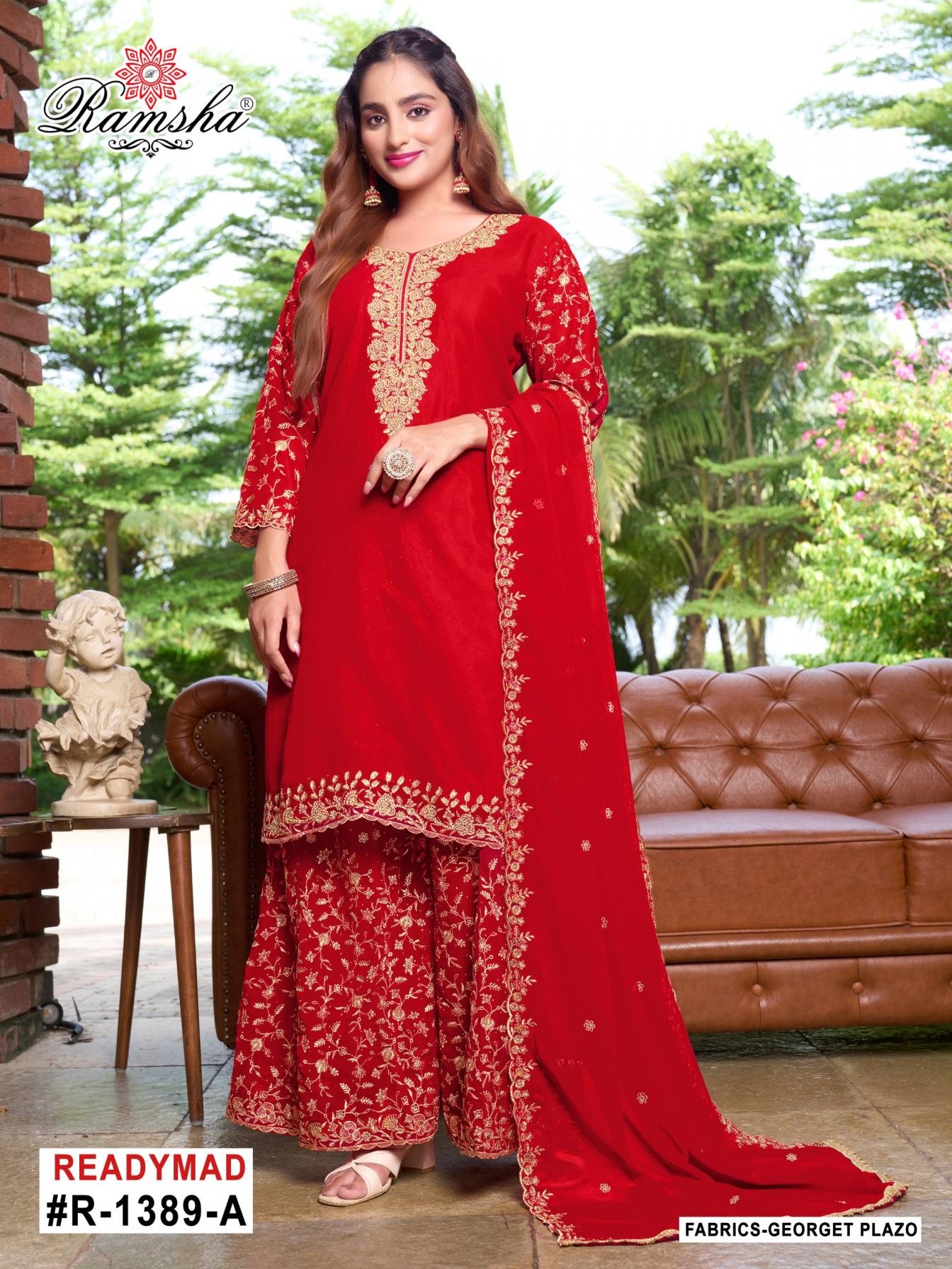 RAMSHA R 1389 NX GEORGETTE FULL STITCH PAKISTANI PLAZZO DRESS