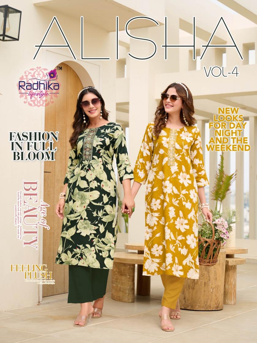ALISHA VOL 4 BY RADHIKA LIFESTYLE RAYON READYMADE FANCY PLUS SIZE KURTI ONLINE 