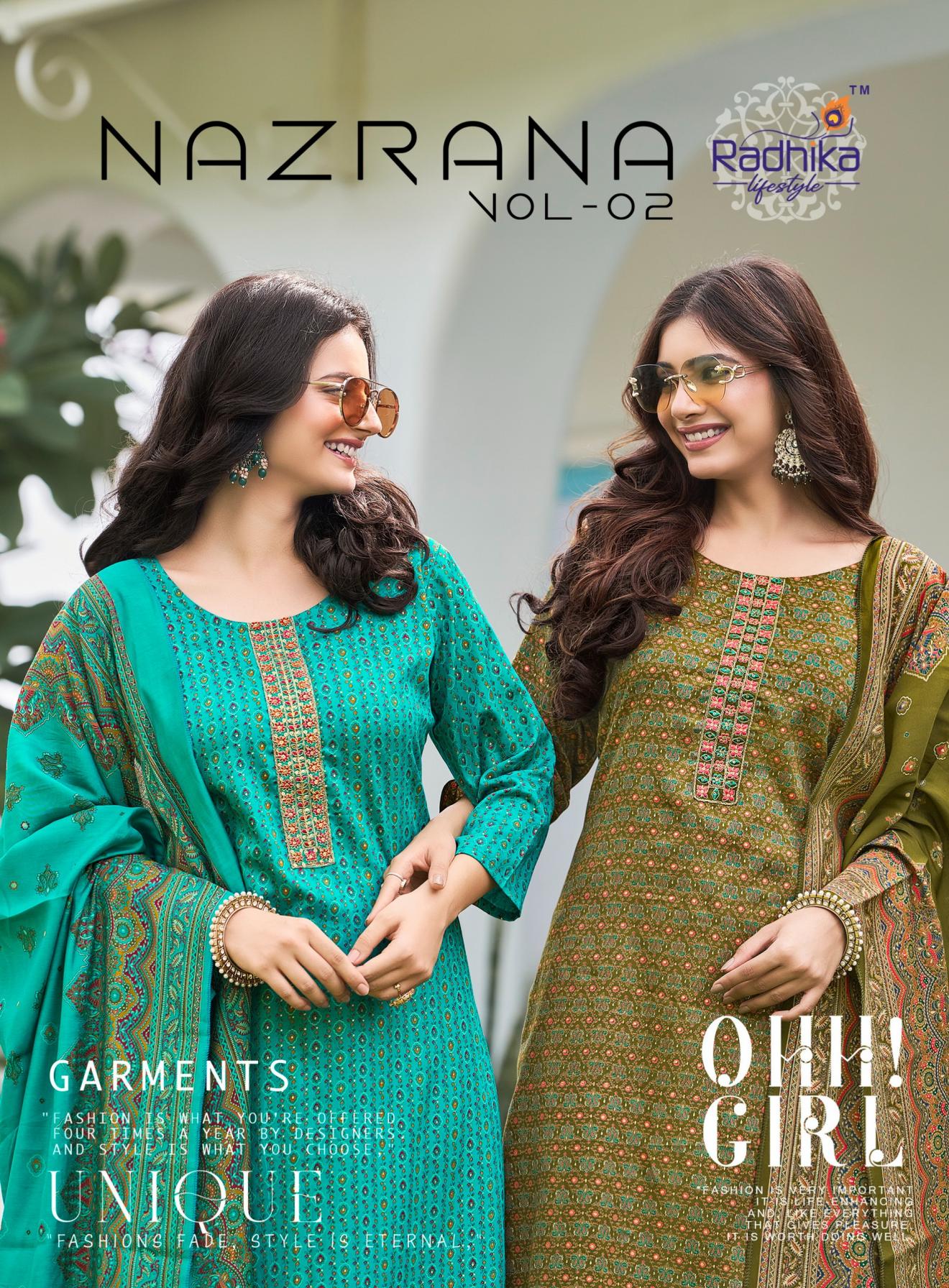 NAZRANA VOL 2 BY RADHIKA LIFESTYLE JAM SATIN ELEGANCE FULL STITCH PLUS SIZE 3PCS DRESS