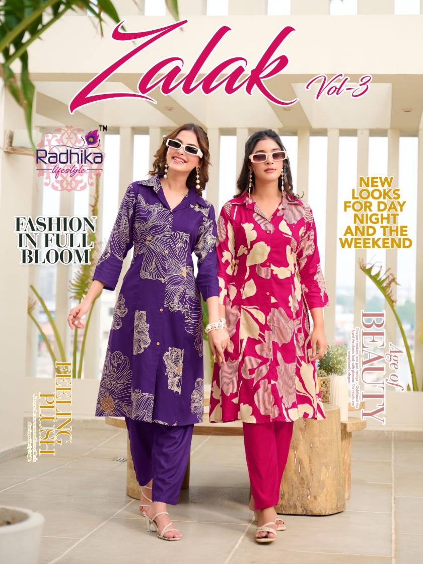 ZALAK VOL 3 BY RADHIKA LIFESTYLE RAYON FULL STITCH A-LINE KURTI WITH PAIR 