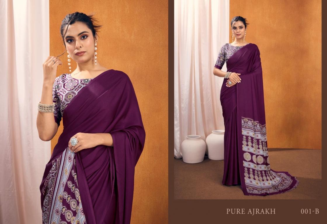 PURE AJRAKH VOL 1 BY RAJTEX PRETTY LOOK SATIN CREPE SAREE 