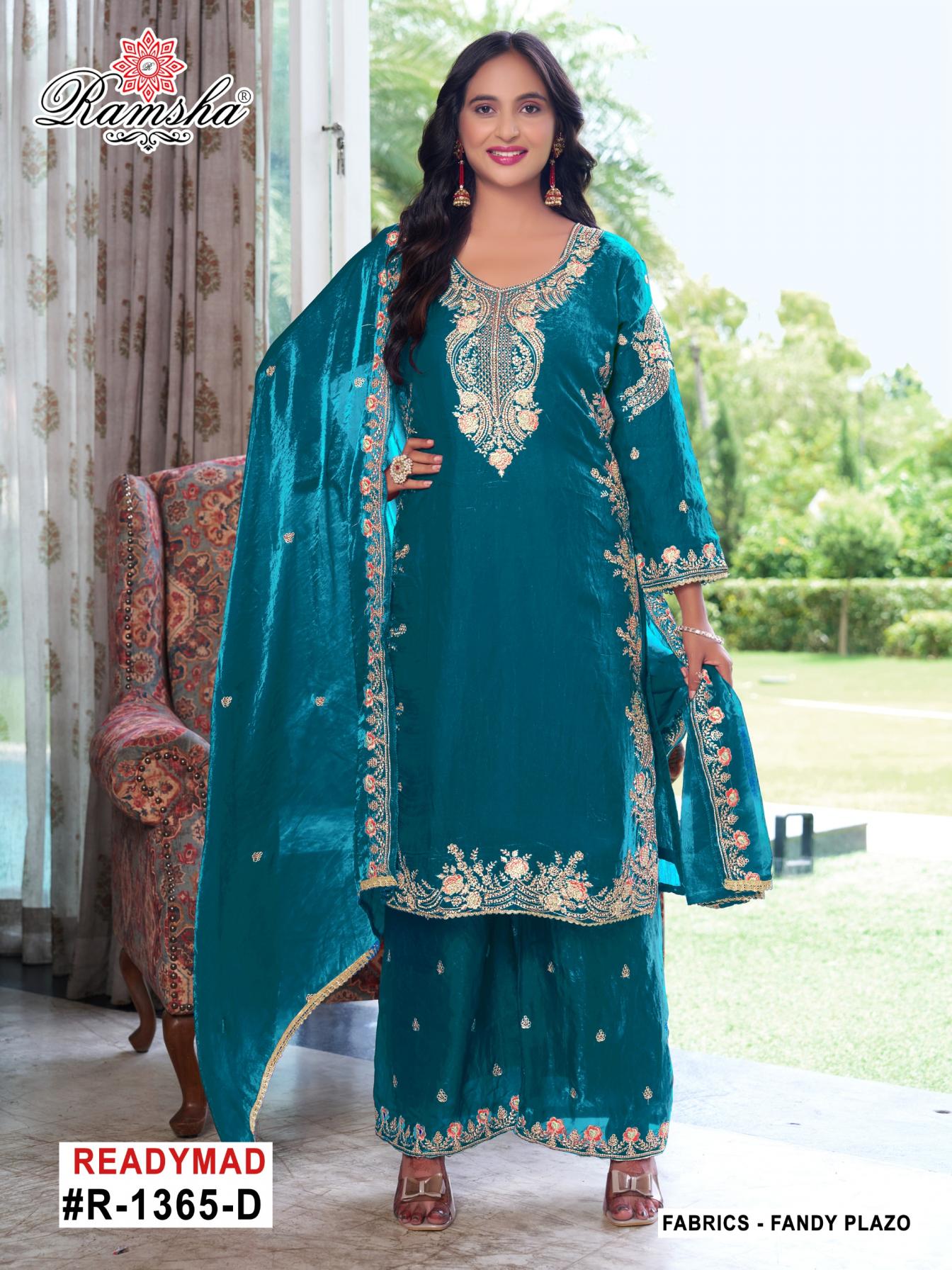 1365 NX BY RAMSHA FANDY FULL STITCH PAKISTANI PLAZZO 3PCS DRESS