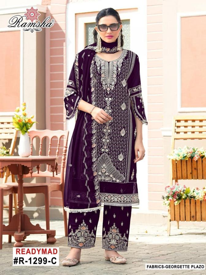 R 1299 BY RAMSHA DESIGNER FULLY STITCH GEORGETTE PLAZZO 3PCS DRESS