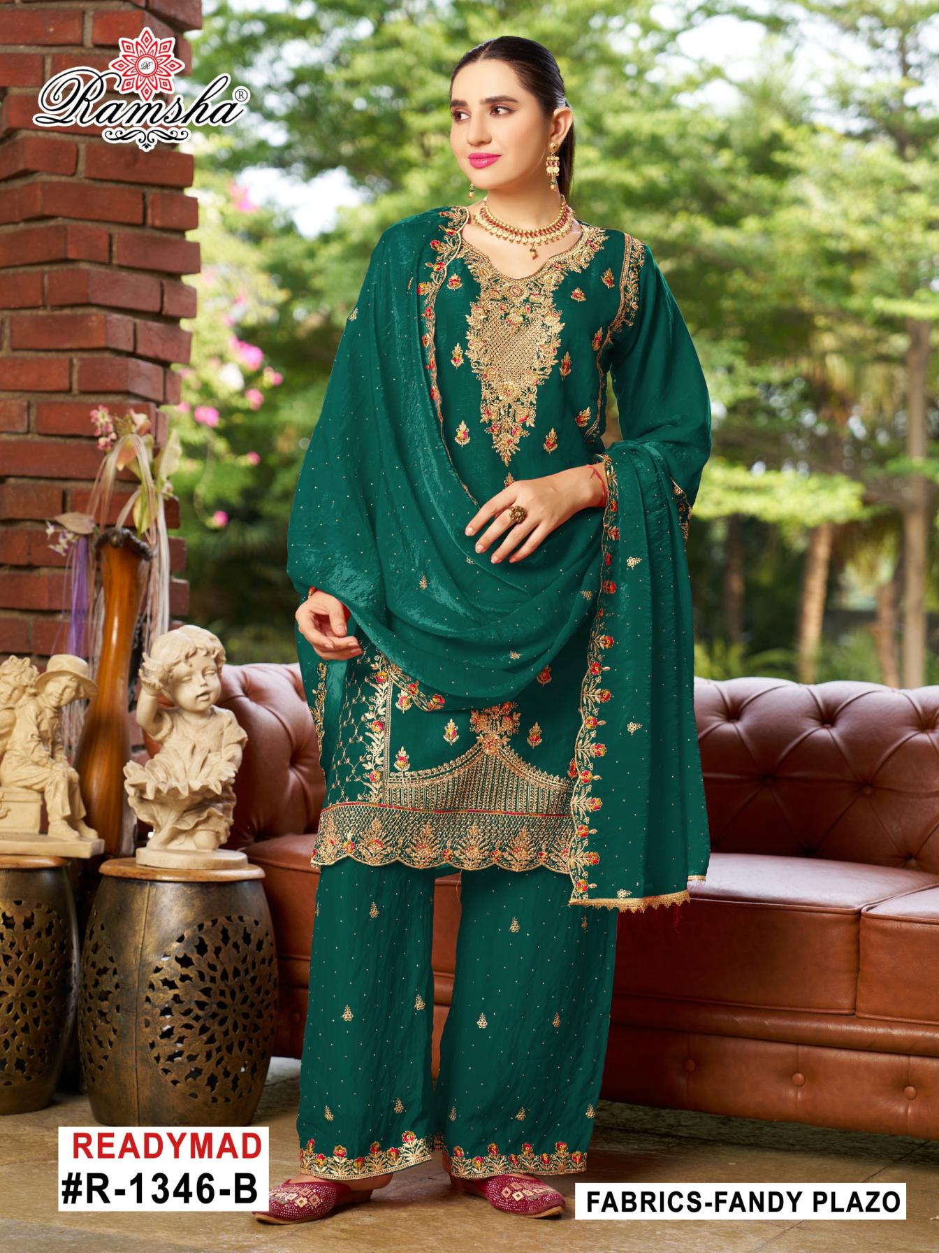R 1346 ABCD BY RAMSHA FANDY TRADITIONAL FULL STITCH PAKISTANI PLAZZO DRESS