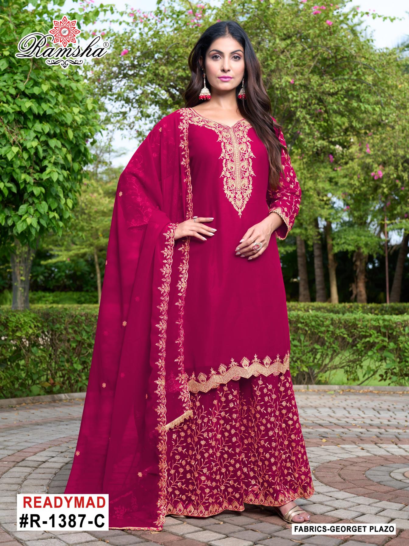 R 1387NX BY RAMSHA READYMADE GEORGETTE PARTY WEAR SUITS 