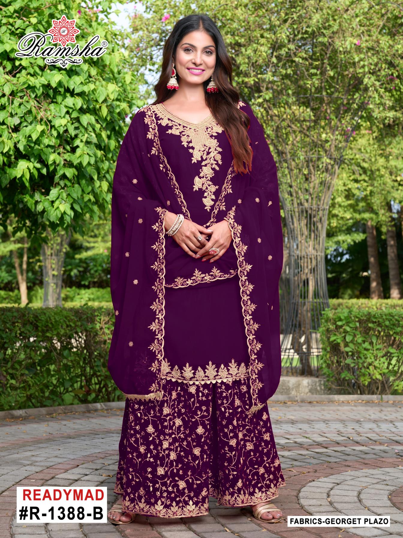 R 1388 NX BY RAMSHA READYMADE CLASSIC GEORGETTE PAKISTANI PLAZZO SUIT 