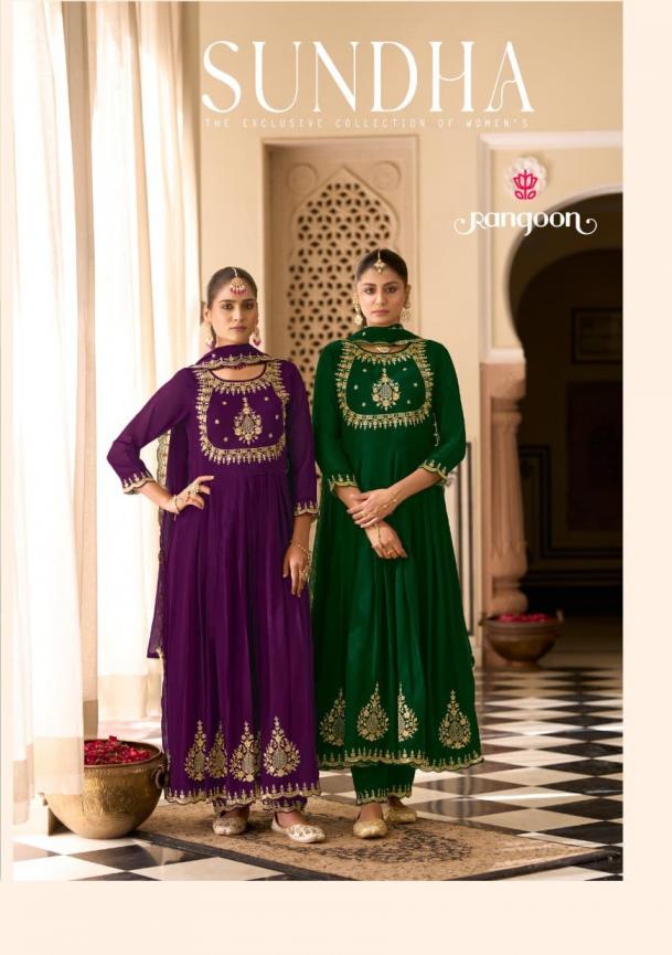 SUNDHA BY RANGOON GEORGETTE ANARKALI STYLE FULL STITCH SALWAR KAMEEZ 