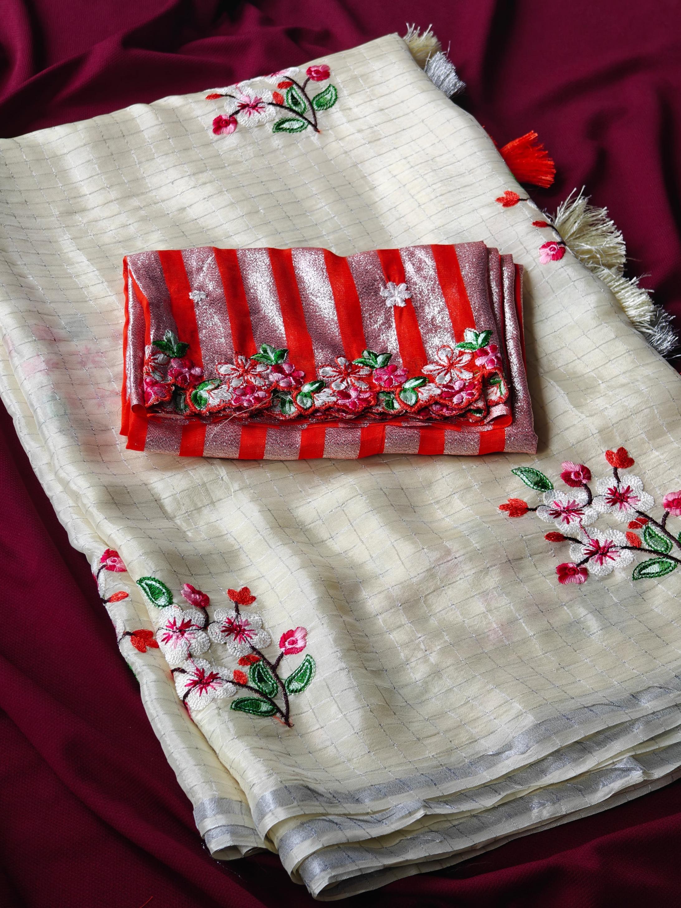 RANJANA GLASS GERMAN CHIFFON CHEX UNIQUE SAREES ONLINE 