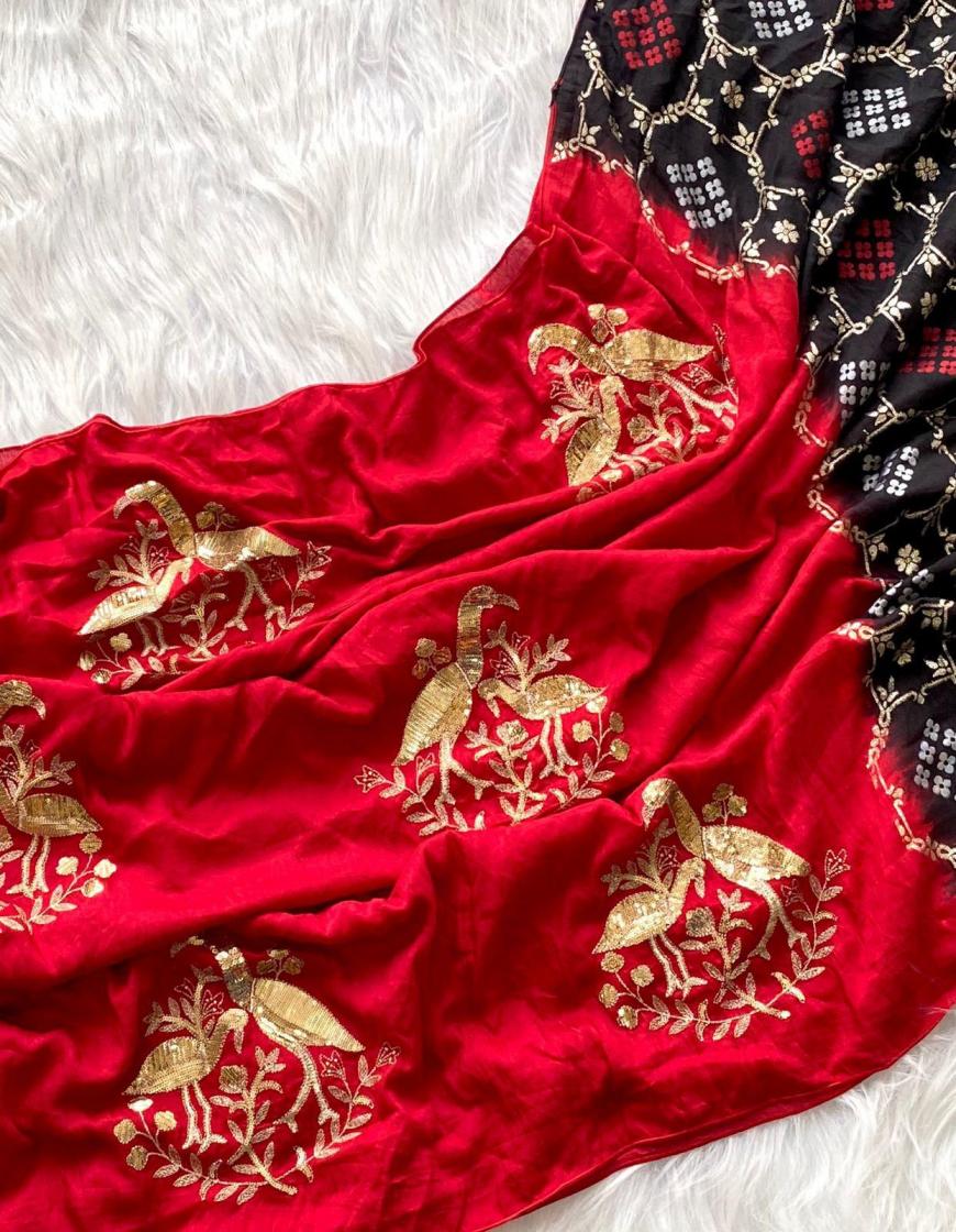 RED VELET TRADITIONAL GEORGETTE SEQUENCE WORK SAREES 