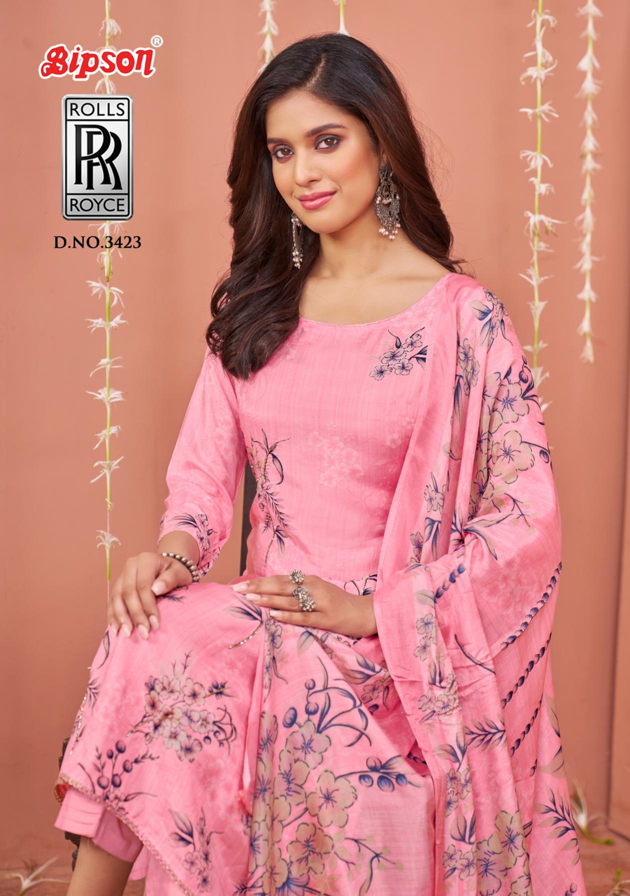 BIPSON PRINTS ROLLS ROYCE 3423 DAILY WEAR VISCOSE MUSLIN 3PCS DRESS