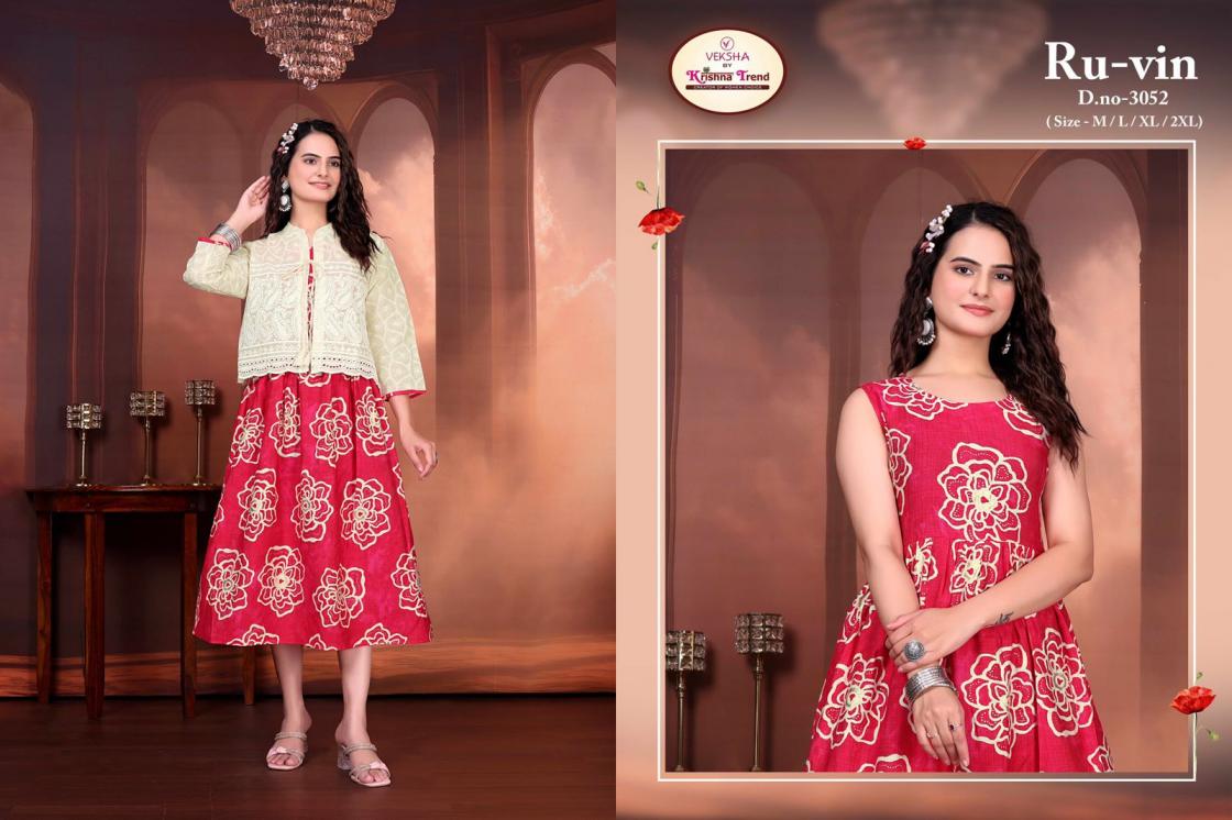 VEKSHA KRISHNA TREND RU-VIN VATICAN PRINT FULL STITCH KURTI WITH JACKET ONLINE 