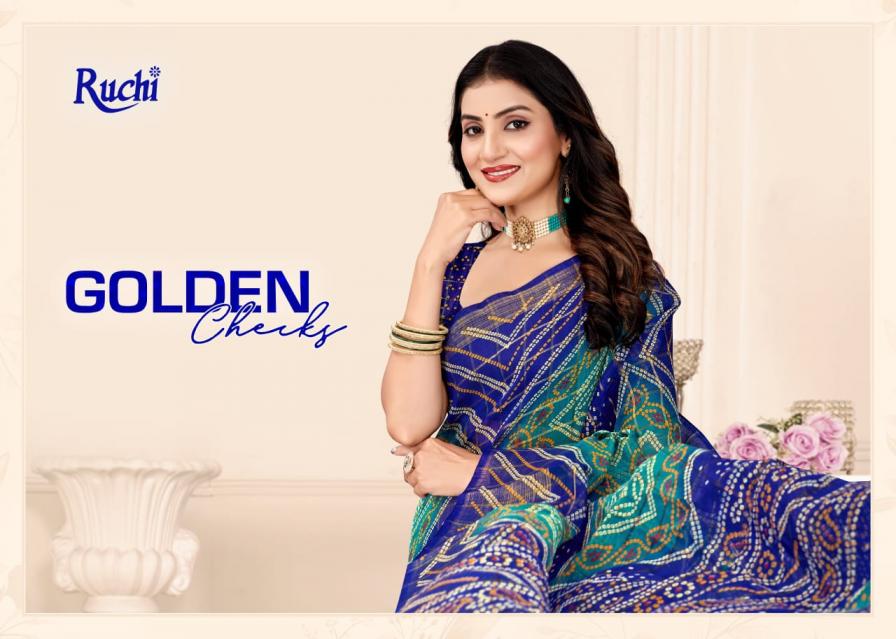 GOLDEN CHECKS BY RUCHI LINEN SILK UNIQUE SAREE FOR WOMENS 