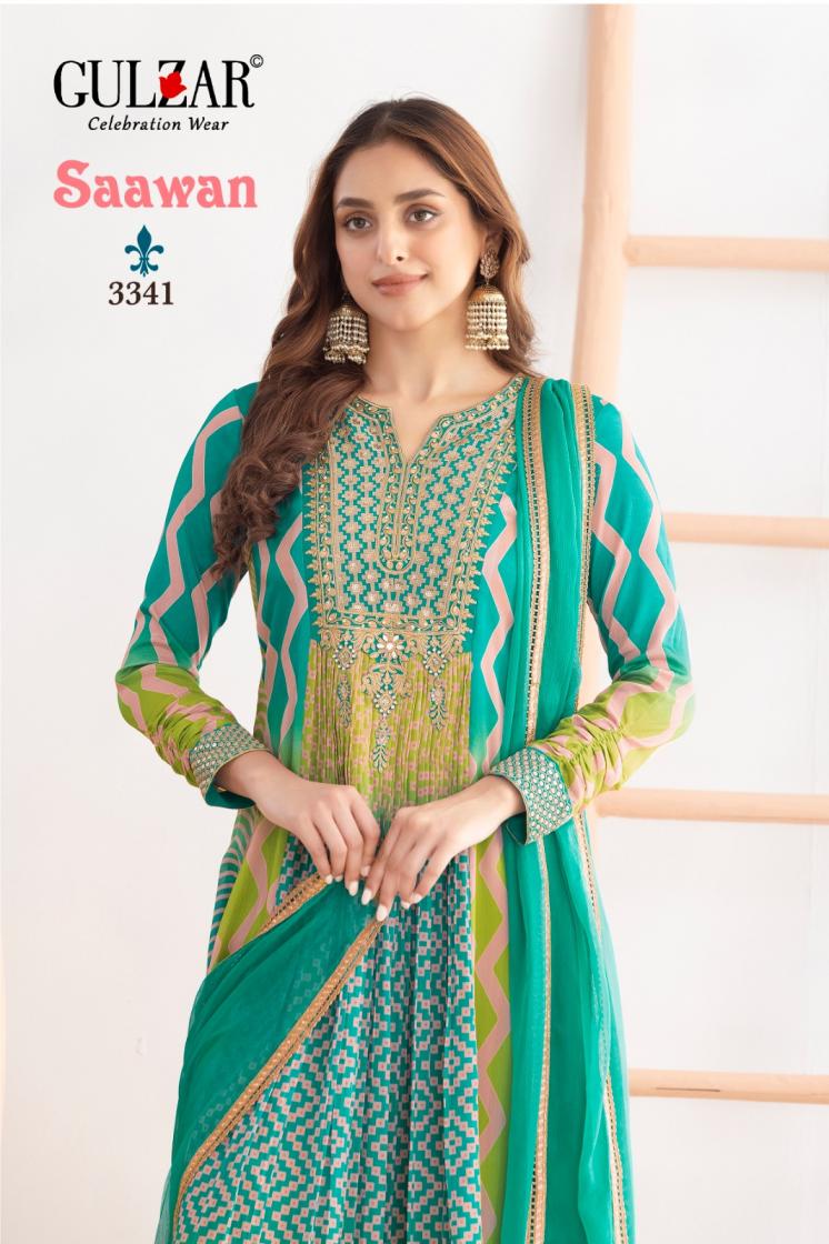 GULZAR SAAWAN FULL STITCH CHINON ANARKALI COMBO KURTI PANT WITH DUPATTA 