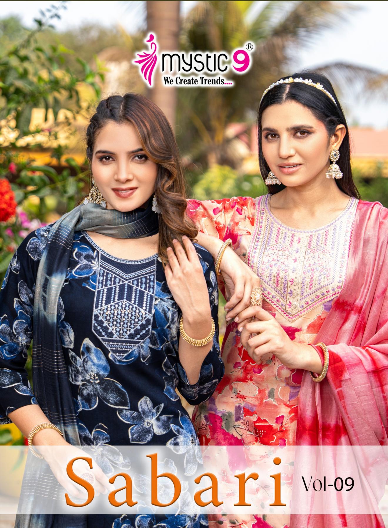 SABRI VOL 9 BY MYSTIC9 CHANDERI COTTON FULL STITCH TOP BOTTOM AND DUPATTA 