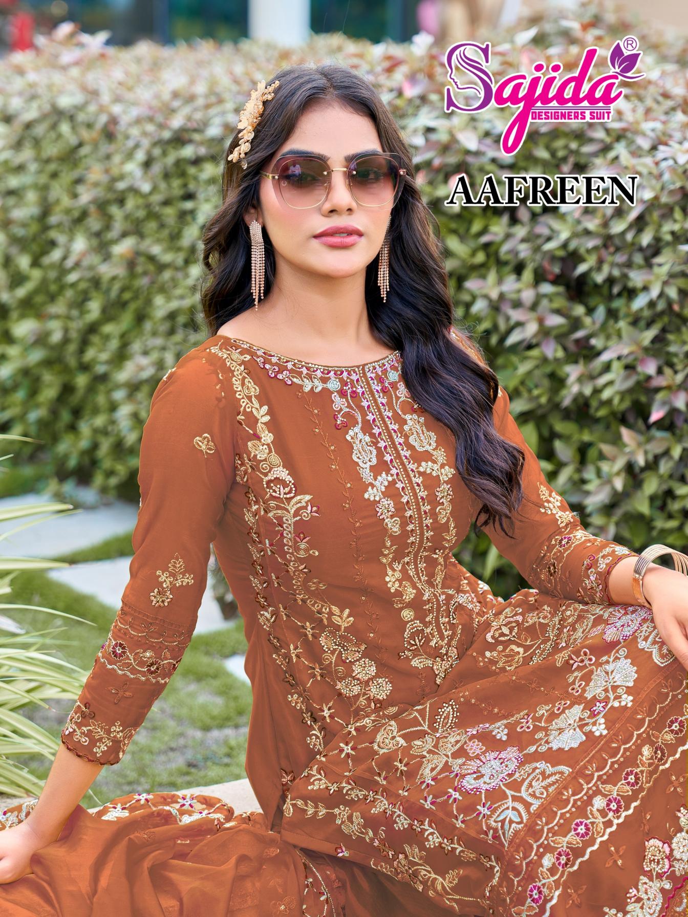 AAFREEN BY SAJIDA DESIGNER 1073 ORGANZA UNSTITCH PAKISTANI SUITS 