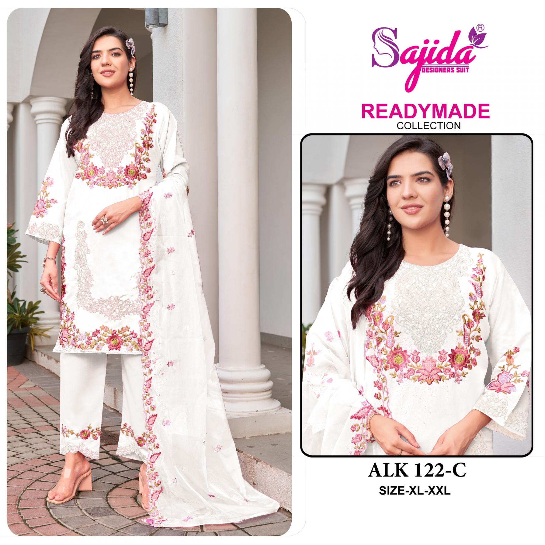 ALK 122 BY SAJIDA DESIGNER RAGA ROMAN SILK FULL STITCH PAKISTANI 3PCS DRESS