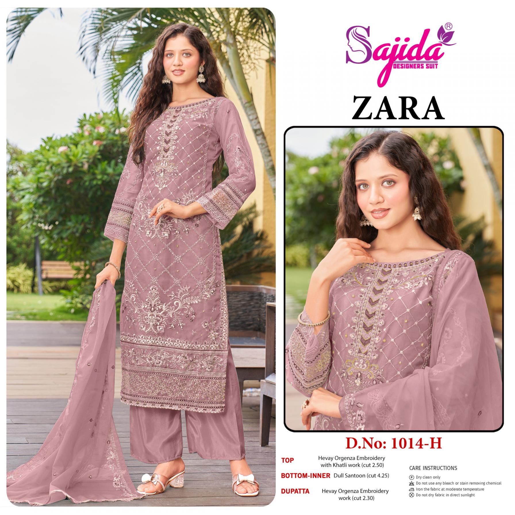 ZARA 1014 EFGH BY SAJIDA DESIGNER FULL STITCH BIG SIZE ORGANZA PAKISTANI SUITS 