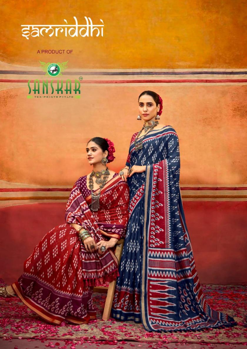 SANSKAR TEX PRINTS SAMRIDDHI UNIQUE VISCOSE PRINT SAREE SUPPLIER 