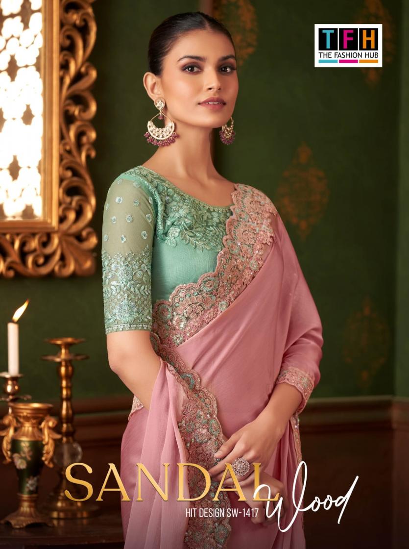 TFH SANDALWOOD 1417 HIT PARTY WEAR SILK CHIFFON SAREE ONLINE  