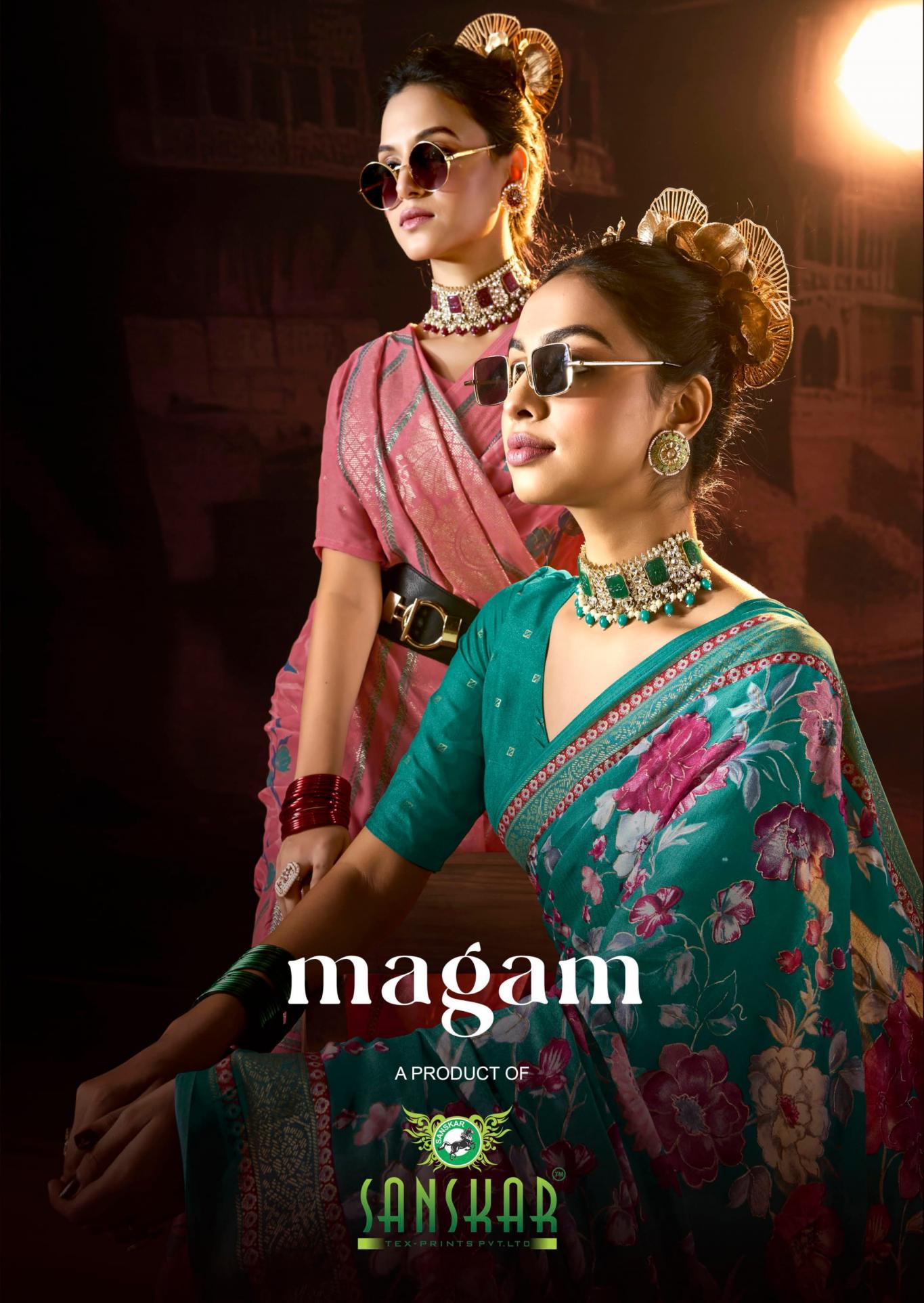 MAGAM BY SANSKAR TEX PRINTS KIVA MOSS ELEGANCE SAREES