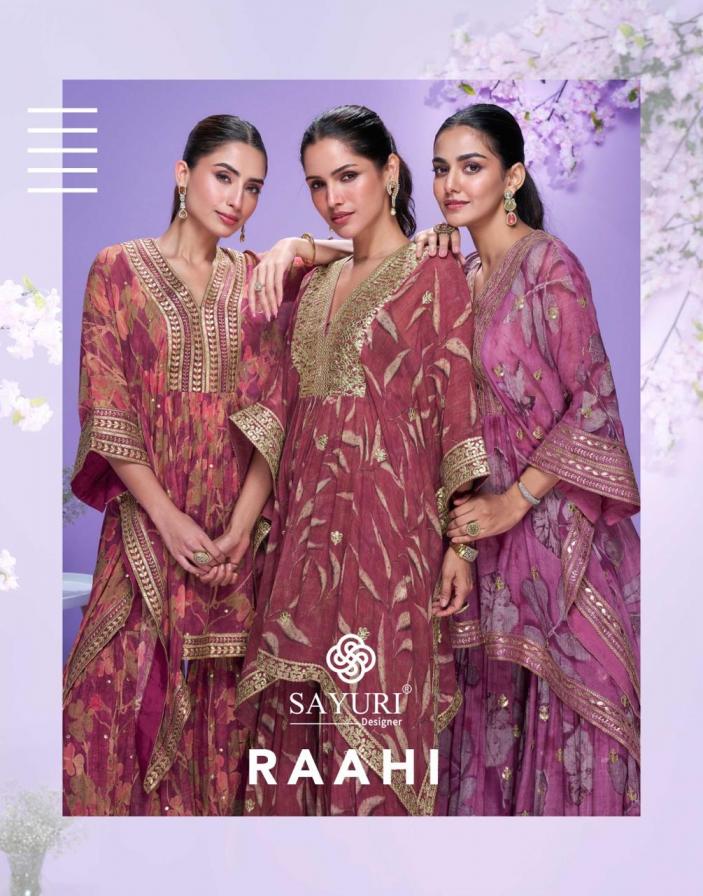 RAAHI BY SAYURI DESIGNER GEORGETTE FULL STITCH GHARARA WITH KAFTAN KURTI 